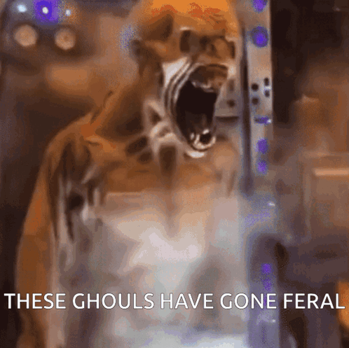 A Picture Of A Monster With The Words " These Ghouls Have Gone Feral " GIF