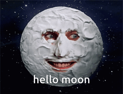 A Picture Of A Moon With A Face And The Words Hello Moon On It GIF