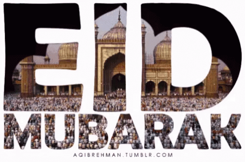 A Picture Of A Mosque With The Words Eid Mubarak GIF