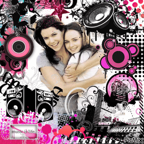 A Picture Of A Mother And Daughter Hugging With The Words Music Is Life On The Bottom GIF