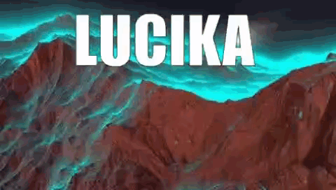 A Picture Of A Mountain With The Word Lucika On It . GIF