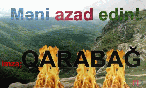 A Picture Of A Mountain With The Word Qarabag In The Foreground GIF