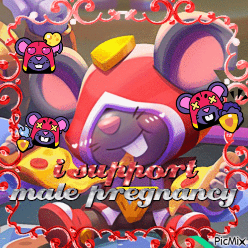 A Picture Of A Mouse With The Words " I Support Male Pregnancy " GIF