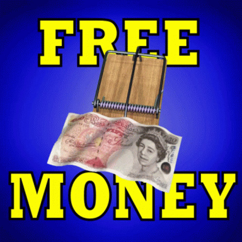 A Picture Of A Mousetrap With Money In It And The Words Free Money Above It GIF