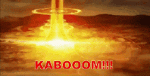 A Picture Of A Nuclear Explosion With The Words Kaboom Written On It GIF