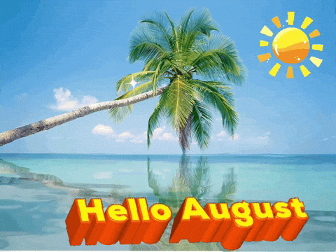 A Picture Of A Palm Tree And The Words Hello August On It GIF