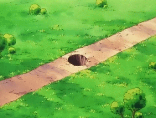 A Picture Of A Path With A Hole In The Middle And The Words No Not Another Hole GIF