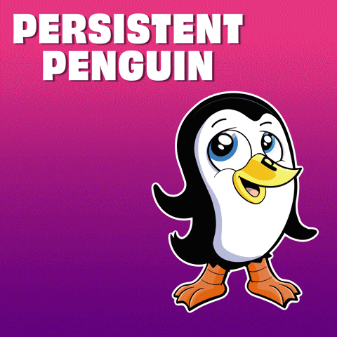 A Picture Of A Penguin With The Words Persistent Penguin Behind It GIF