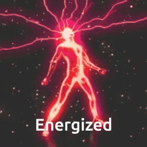 A Picture Of A Person Being Energized With The Word Energized Below It GIF