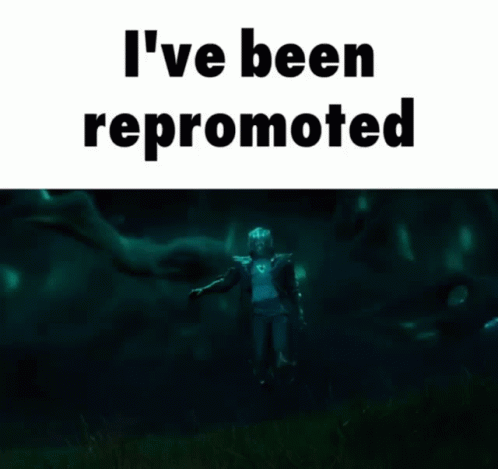 A Picture Of A Person Holding A Sword With The Words I 'Ve Been Repromoted Below It GIF