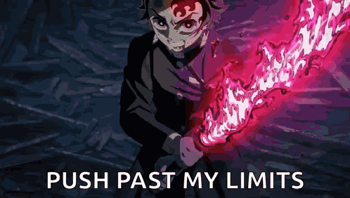 A Picture Of A Person Holding A Sword With The Words Push Past My Limits On The Bottom . GIF