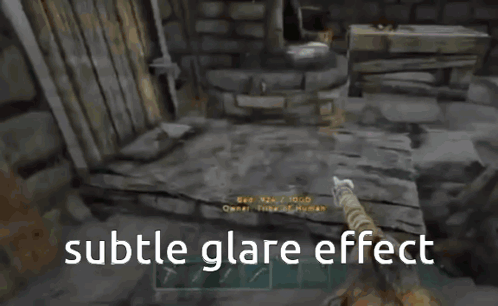 A Picture Of A Person Holding A Sword With The Words Subtle Glare Effect Below It GIF