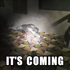A Picture Of A Person Laying On A Bed With The Words It 'S Coming GIF