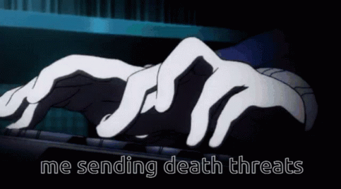 A Picture Of A Person Laying On A Keyboard With The Words Me Sending Death Threats GIF