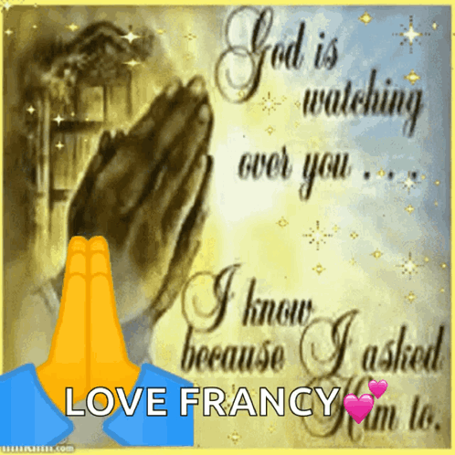 A Picture Of A Person Praying With The Words " God Is Watching Over You " GIF