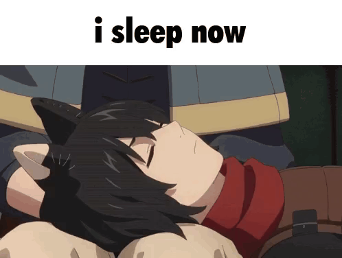 A Picture Of A Person Sleeping With The Words " I Sleep Now " Above It GIF