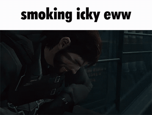 A Picture Of A Person Smoking A Cigarette With The Words Smoking Icky Eww Above It GIF