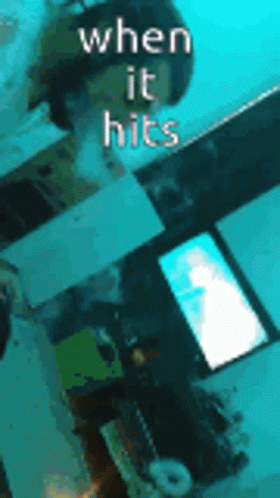 A Picture Of A Person Underwater With The Words When It Hits Written Above Them GIF