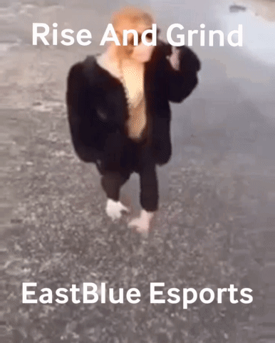 A Picture Of A Person Walking On The Beach With The Words Rise And Grind Eastblue Esports GIF