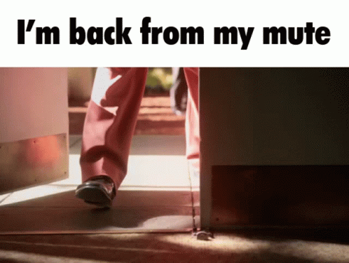 a picture of a person walking with the words " i 'm back from my mute " on the bottom