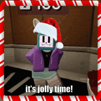 A Picture Of A Person Wearing A Santa Hat With The Words It 'S Jolly Time GIF