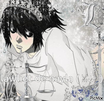 A Picture Of A Person With A Crown On Their Head And The Words Lawliet De Nayla GIF