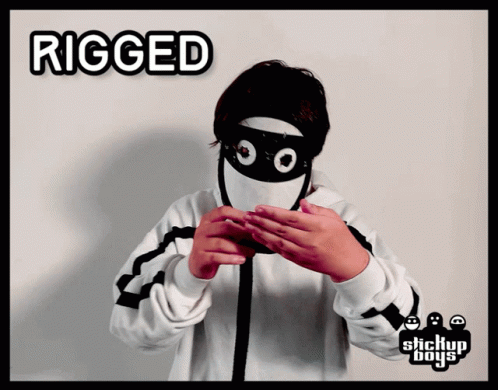 A Picture Of A Person With A Mask And The Word Rigged Above Them GIF