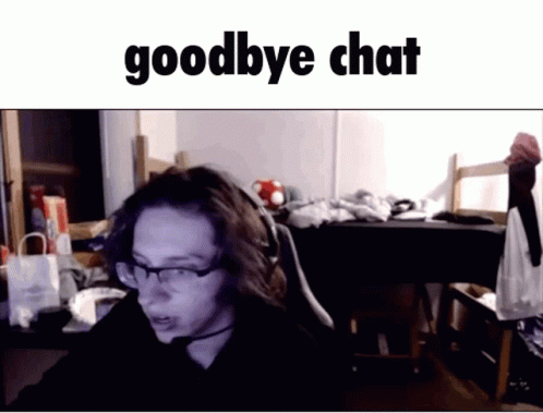 A Picture Of A Person With Glasses And The Words Goodbye Chat Above Them GIF