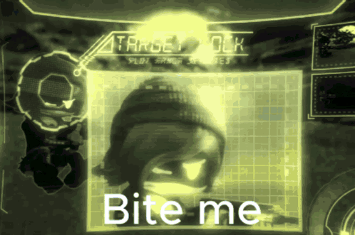 A Picture Of A Person With The Words " Bite Me " On It GIF