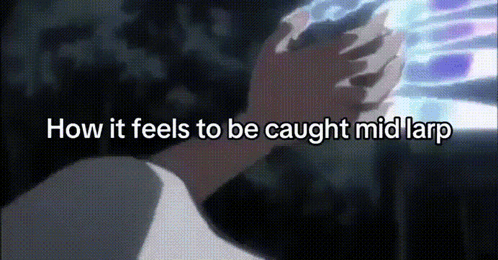 A Picture Of A Person With The Words " How It Feels To Be Caught Mid Larp " GIF