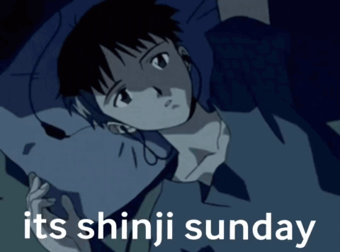 A Picture Of A Person With The Words Its Shinji Sunday Below It GIF