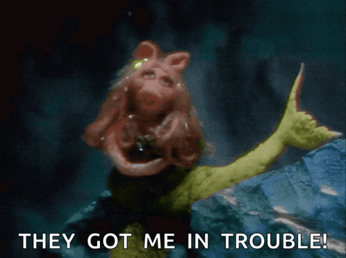 A Picture Of A Pig Giving A Thumbs Up And The Words " They Got Me In Trouble " GIF