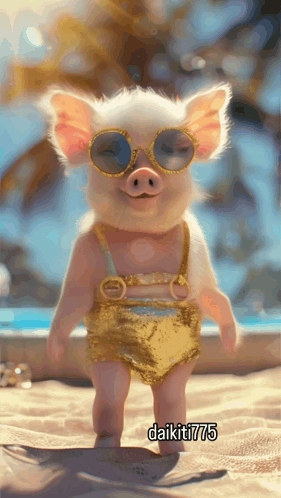 A Picture Of A Pig Wearing Sunglasses And A Bikini With The Name Daikiti775 Written Below It GIF