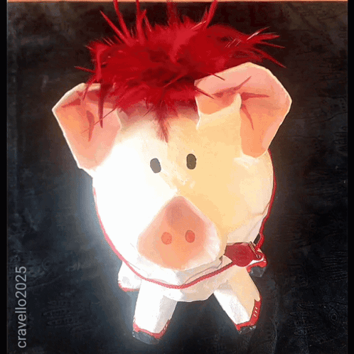 A Picture Of A Pig With A Red Feather On Its Head Taken By Cravello22025 GIF
