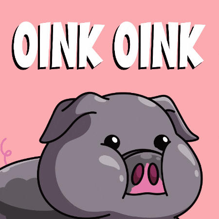 A Picture Of A Pig With The Words Oink Oink Below It GIF