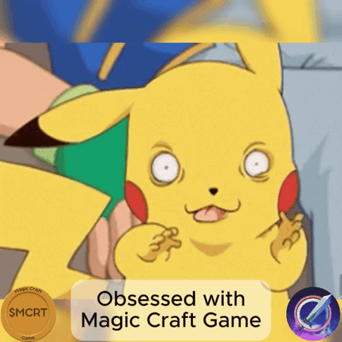 A Picture Of A Pikachu With The Words Obsessed With Magic Craft Game GIF