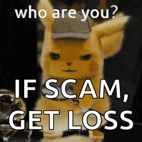 A Picture Of A Pikachu With The Words Who Are You If Scam Get Loss On It GIF