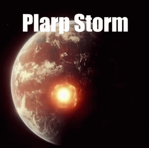 A Picture Of A Planet With The Words " Plarp Storm " Below It GIF