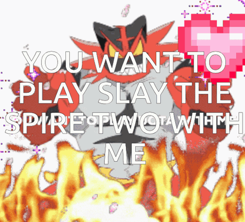 A Picture Of A Pokemon With The Words You Want To Play Slay The Spire Two With Me GIF