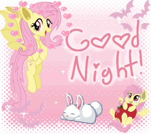 a picture of a pony and a rabbit says good night
