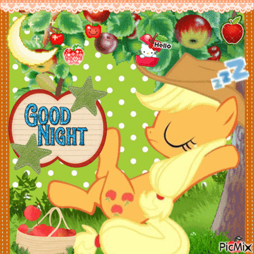 A Picture Of A Pony With A Sign That Says Good Night GIF