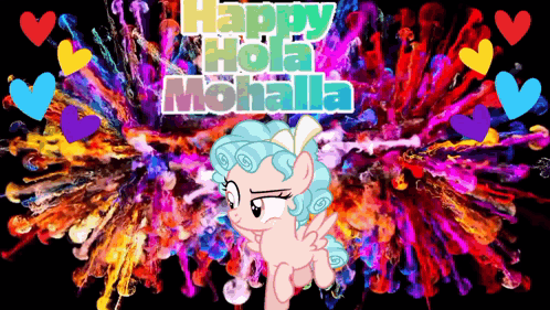 A Picture Of A Pony With The Words Happy Hola Mohalla Above It GIF