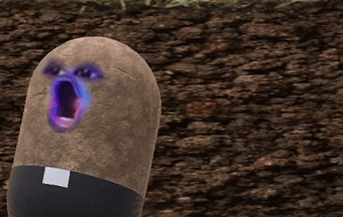 A Picture Of A Potato With A Purple Face On It GIF