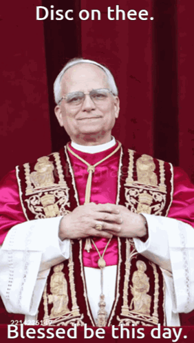 A Picture Of A Priest With The Words Disc On Thee Blessed Be This Day On The Bottom GIF