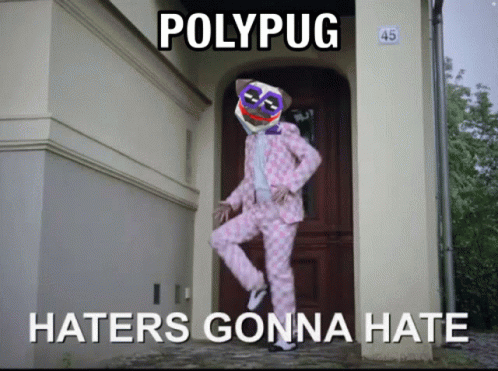 A Picture Of A Pug With Haters Gonna Hate Written Underneath It GIF