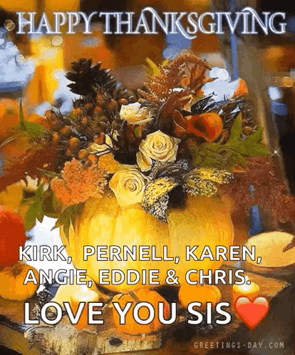 A Picture Of A Pumpkin With Flowers In It And The Words Happy Thanksgiving GIF