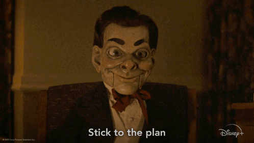 A Picture Of A Puppet With The Words Stick To The Plan On It GIF
