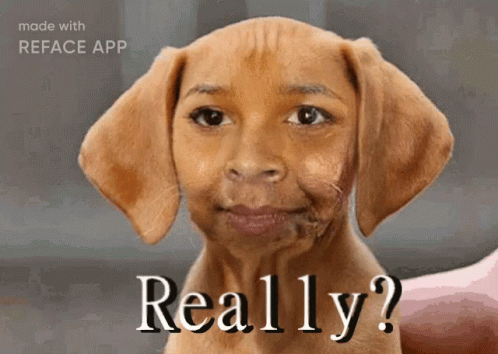 A Picture Of A Puppy With A Woman 'S Face And The Words " Really " Below It GIF