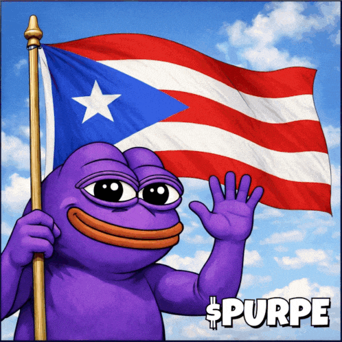A Picture Of A Purple Frog Holding A Puerto Rican Flag GIF
