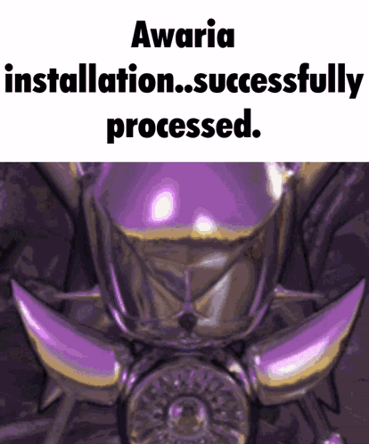 A Picture Of A Purple Object With The Words " Awaria Installation Successfully Processed " Below It GIF
